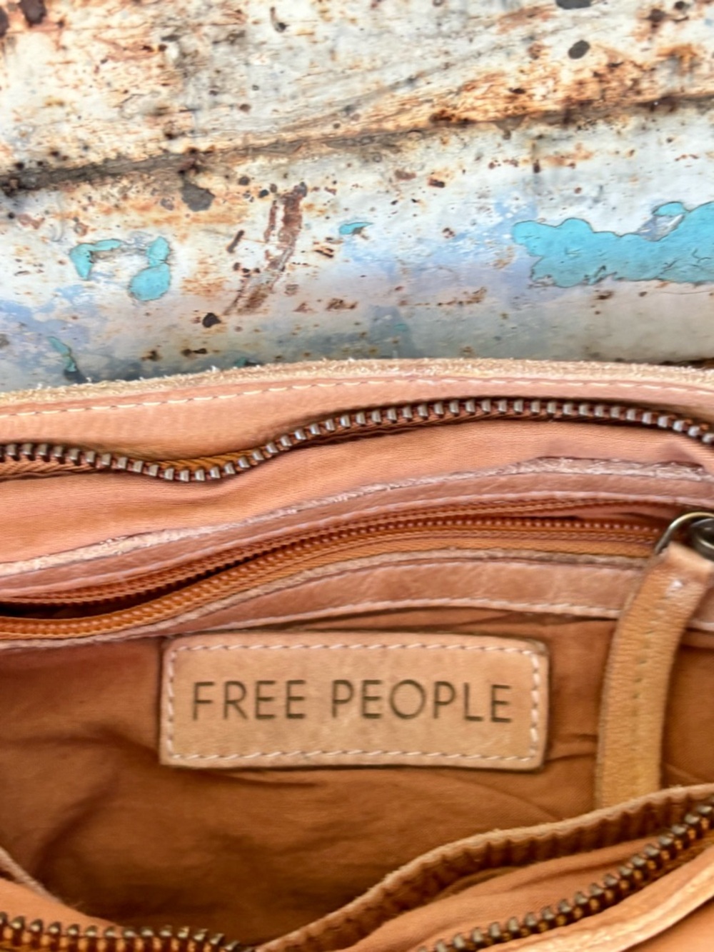 Free People Distressed Tan Leather Crossbody Belt Bag with Studded Strap - Picture 2 of 5